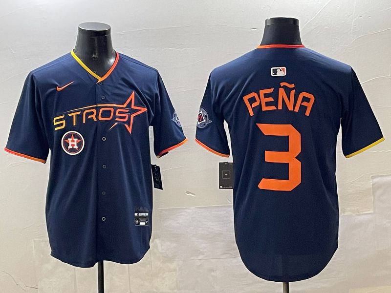 Men Houston Astros #3 Pena Drak Blue Three generations Joint Name 2025 Nike MLB Jersey style 10->houston astros->MLB Jersey